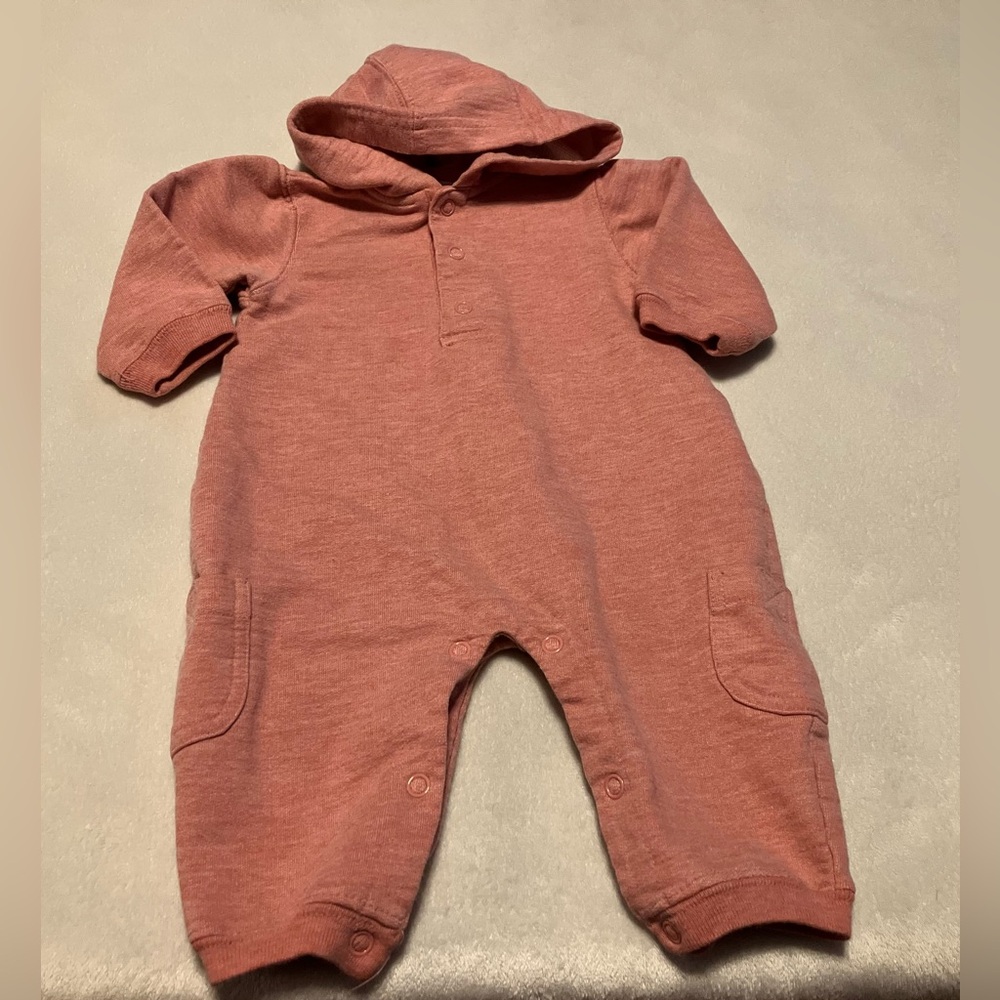 Cozy Hooded Baby Romper in Dusty Rose